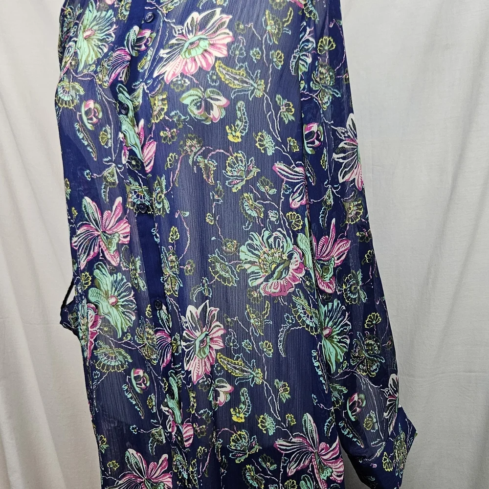 C Wonder By Christian Siriano Sheer Blue Floral Maxi Dress Sz 14 Coquette Fairy - Picture 5 of 8
